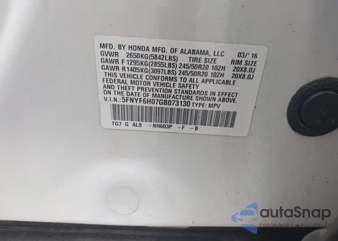 2016 Honda Pilot Elite из США, поврежденный, VIN 5FNYF6H07GB073130